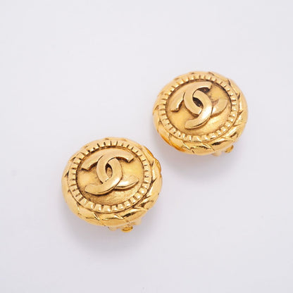 Chanel Earrings Vintage CC Logo Round Circle Gold Plated — view 2
