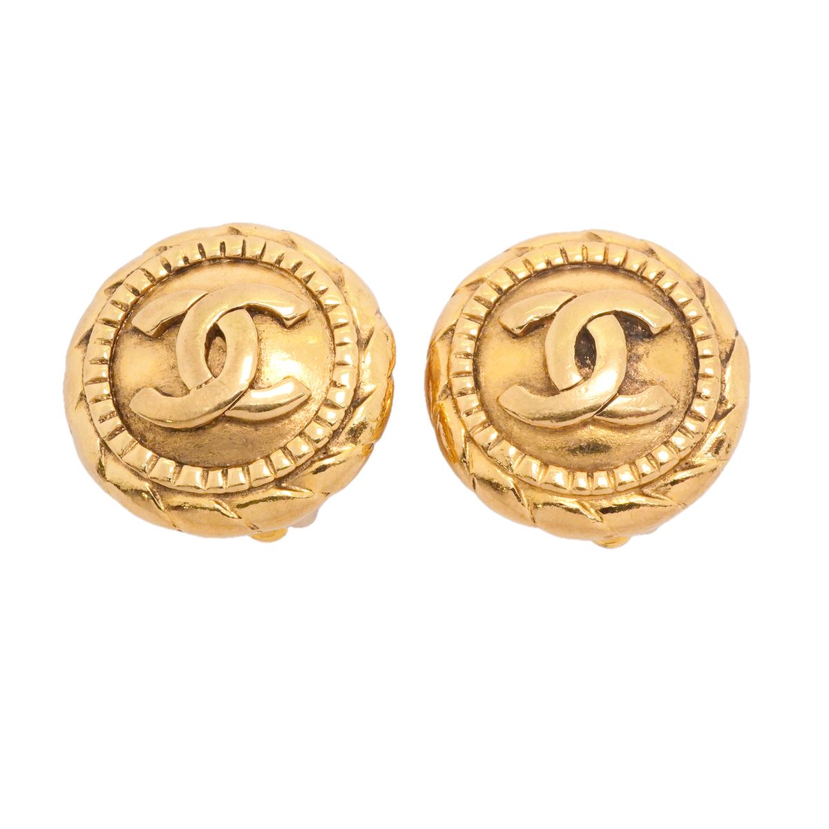 Chanel Earrings Vintage CC Logo Round Circle Gold Plated