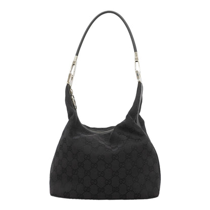 Gucci Shoulder Bag GG Canvas Black Silver