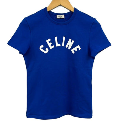 Celine Short Sleeve T-Shirt GG K4 Blue Logo Ribbed Cotton Jersey L