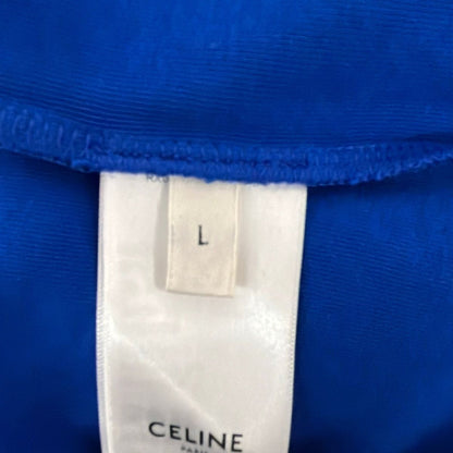 Celine Short Sleeve T-Shirt GG K4 Blue Logo Ribbed Cotton Jersey L — view 5