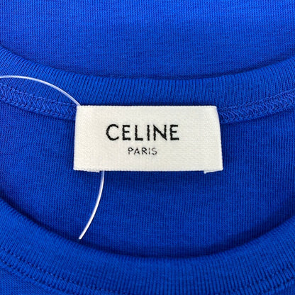 Celine Short Sleeve T-Shirt GG K4 Blue Logo Ribbed Cotton Jersey L — view 3