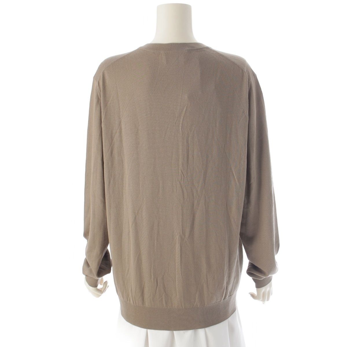 Hermes Wool Long Sleeve V-neck Knit Top Argil Gray Sweater — view 4