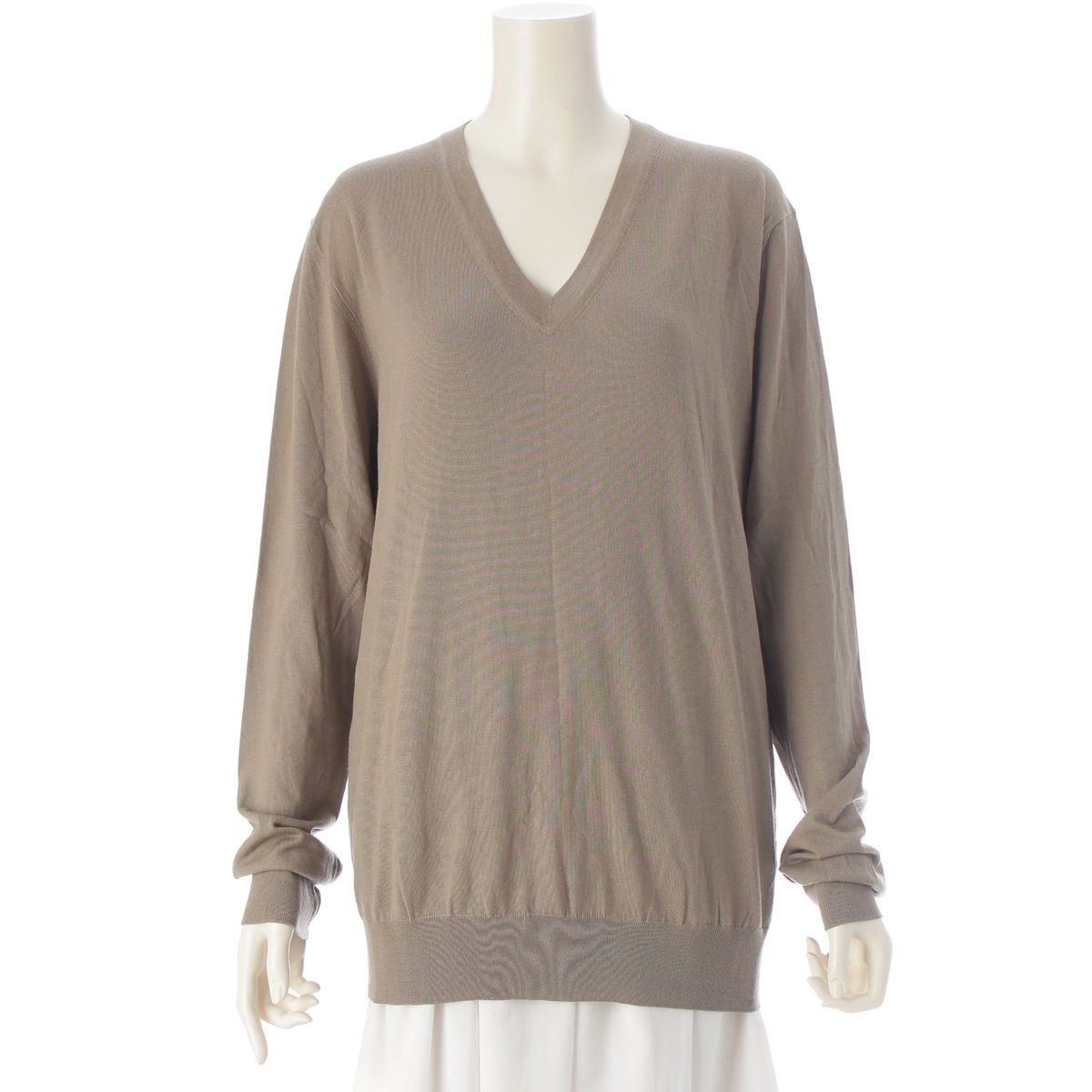 Hermes Wool Long Sleeve V-neck Knit Top Argil Gray Sweater