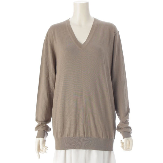Hermes Wool Long Sleeve V-neck Knit Top Argil Gray Sweater