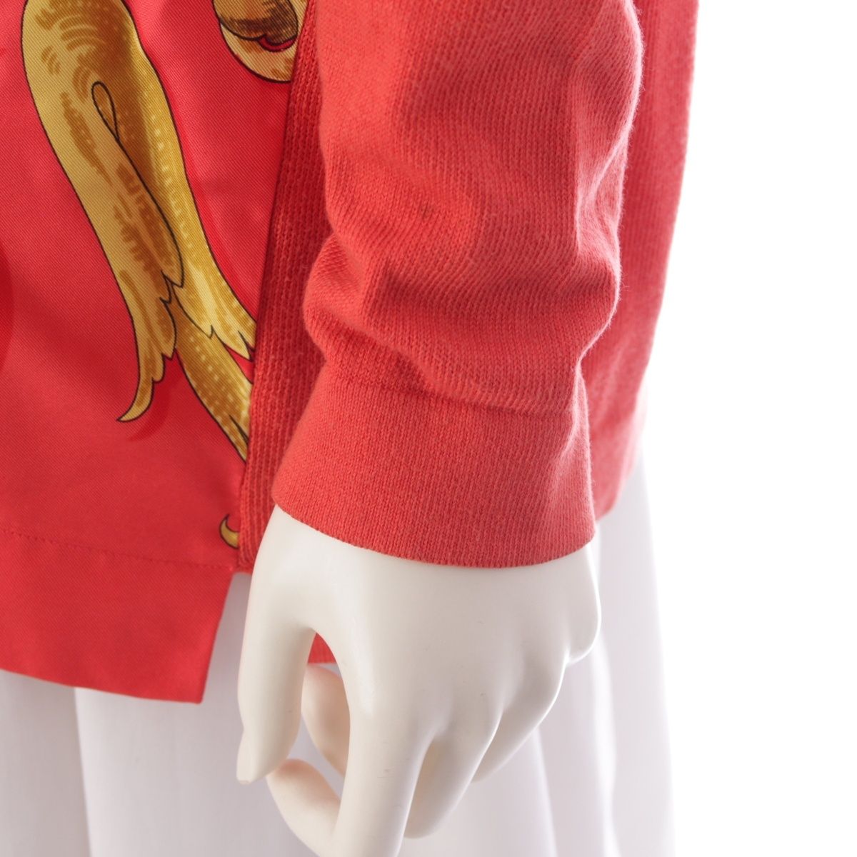 Hermes Vintage Silk Knit All Over Print Polo Long Sleeve Shirt Top Red Sweater — view 6