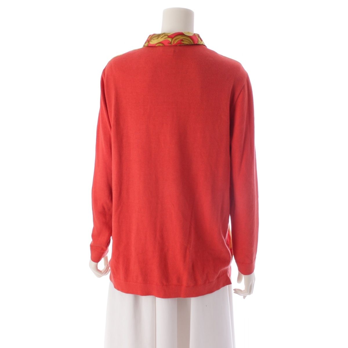 Hermes Vintage Silk Knit All Over Print Polo Long Sleeve Shirt Top Red Sweater — view 4