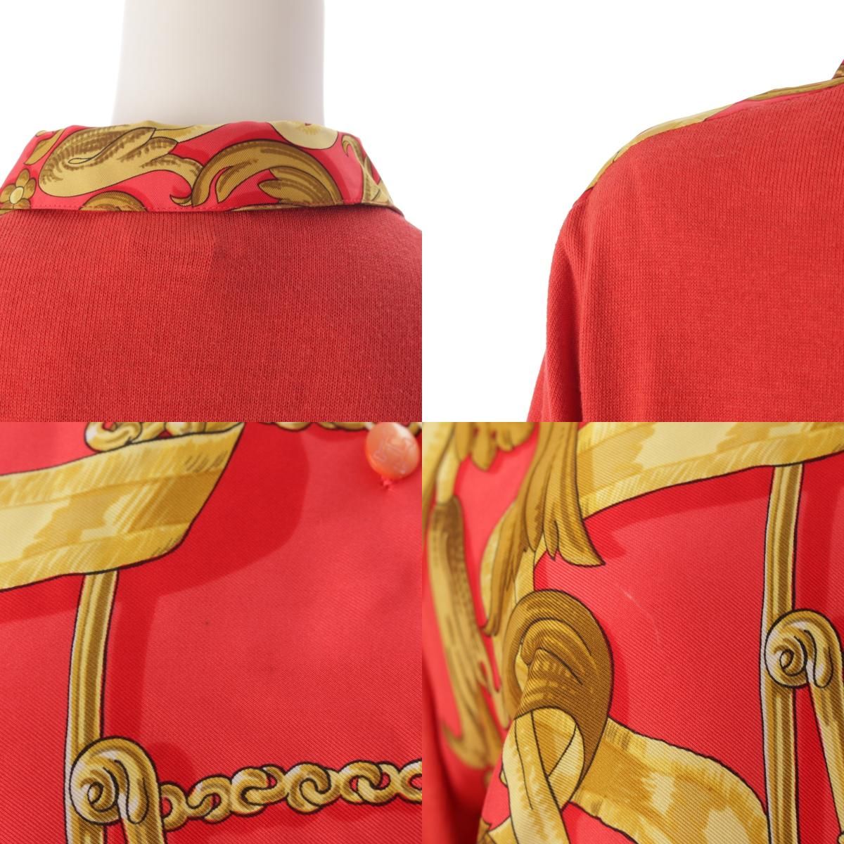 Hermes Vintage Silk Knit All Over Print Polo Long Sleeve Shirt Top Red Sweater — view 8