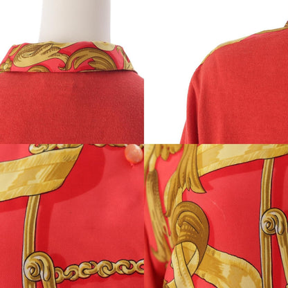 Hermes Vintage Silk Knit All Over Print Polo Long Sleeve Shirt Top Red Sweater — view 8