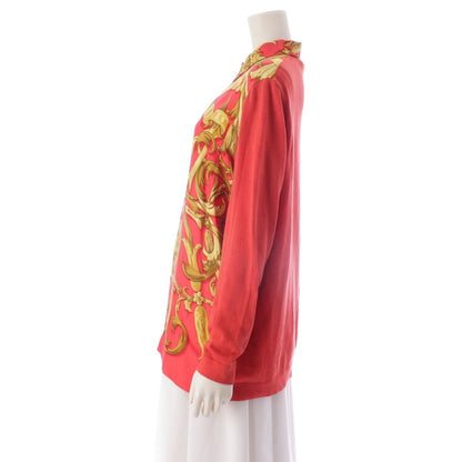 Hermes Vintage Silk Knit All Over Print Polo Long Sleeve Shirt Top Red Sweater — view 3