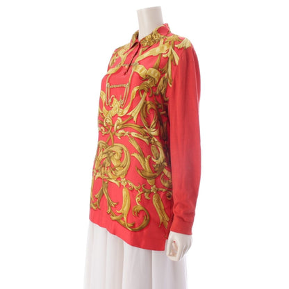Hermes Vintage Silk Knit All Over Print Polo Long Sleeve Shirt Top Red Sweater — view 2