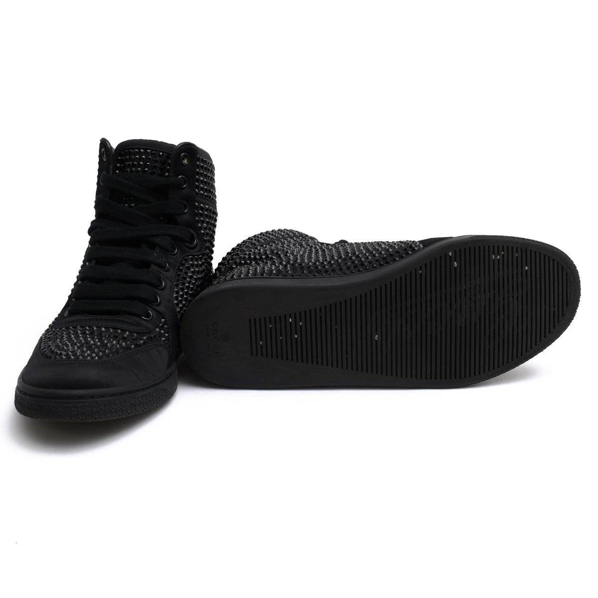 Gucci Sneakers High Cut Polyester Black Coda Crystal Satin Top Rhinestone — view 6