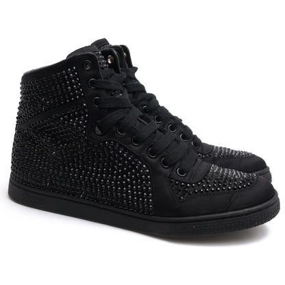 Gucci Sneakers High Cut Polyester Black Coda Crystal Satin Top Rhinestone — view 2