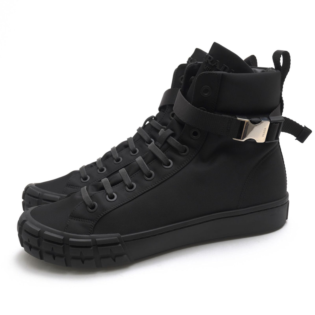 Prada Sneakers High Cut Nylon Black Re-Nylon Wheel Top Military