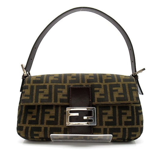 Fendi Zucca Mamma Bucket Canvas Leather Handbag Brown