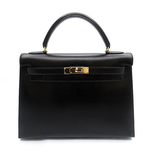 Hermes Kelly 32 Sellier Box Calf Handbag Black