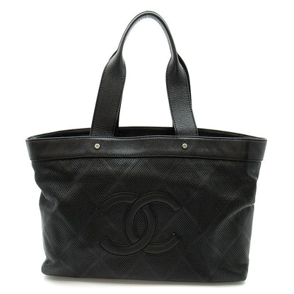 Chanel CC Logo Perforated Tote Bag Leather Black