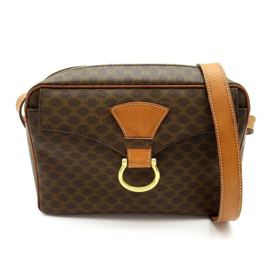 Celine Macadam Shoulder Bag Leather Brown