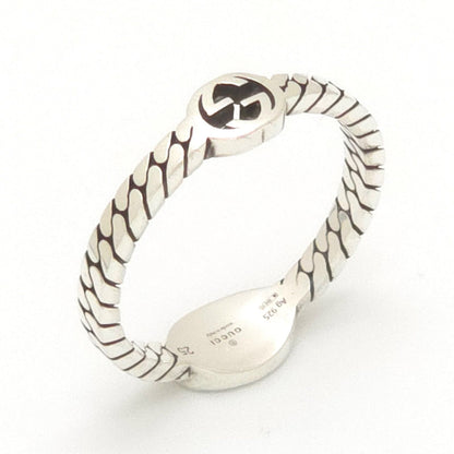 Gucci Interlocking G Slim Ring Sterling Silver Black Color Enamel Gourmette — view 5