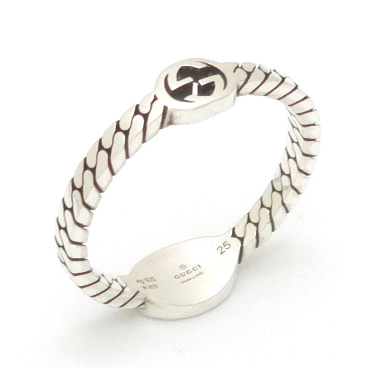 Gucci Interlocking G Slim Ring Sterling Silver Black Color Enamel Gourmette — view 4