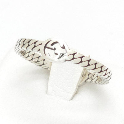 Gucci Interlocking G Slim Ring Sterling Silver Black Color Enamel Gourmette