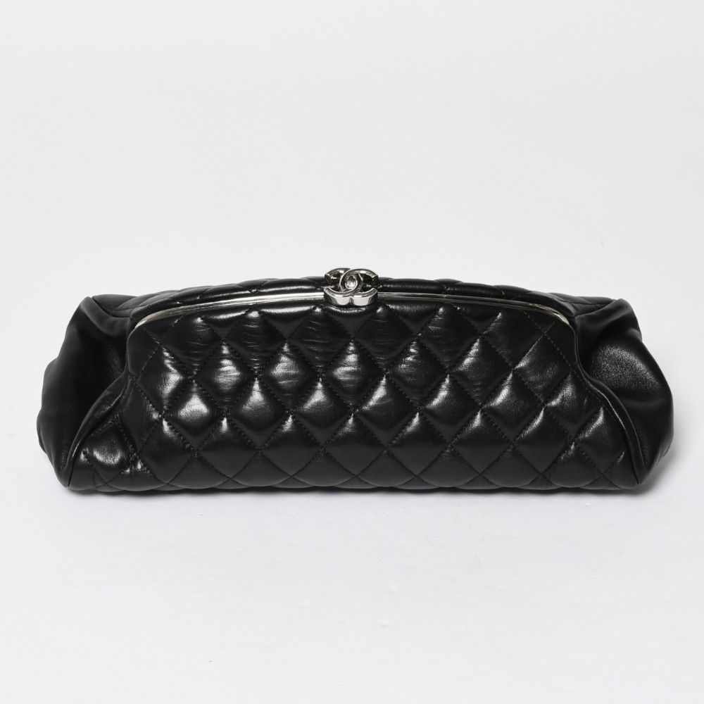 Chanel Clutch Quilted Black Lambskin Silver