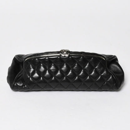 Chanel Clutch Quilted Black Lambskin Silver