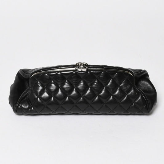 Chanel Clutch Quilted Black Lambskin Silver