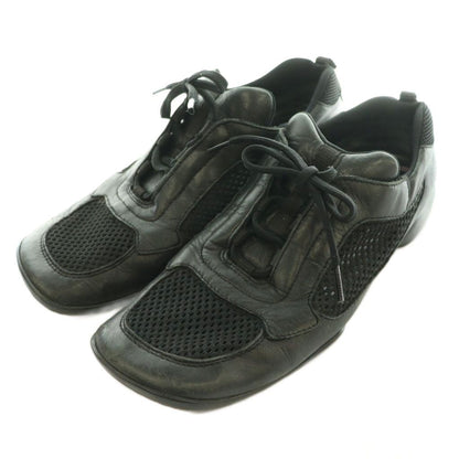 Prada Sport Low-Top Sneakers Mesh Contrast Leather Square Toe Solid Black 7.5 — view 2