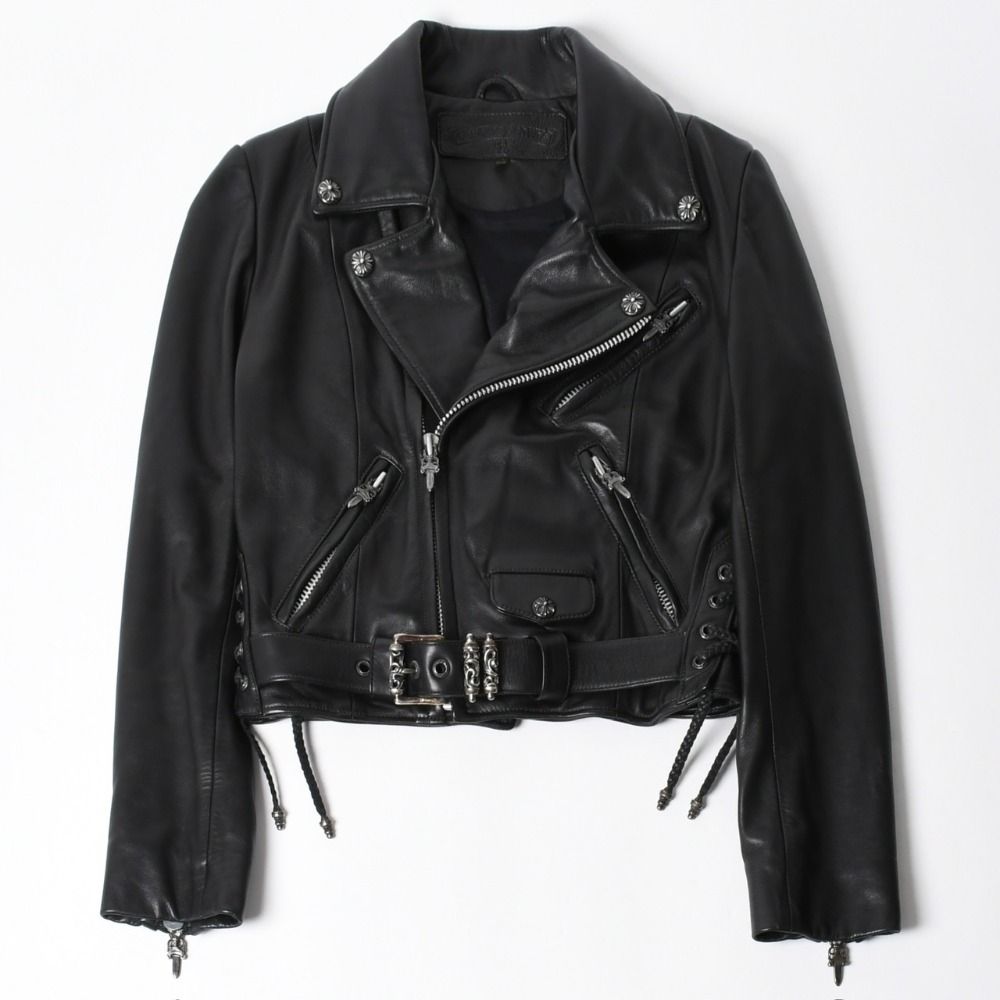 Chrome Hearts Jacket Riders Leather Jjdean Black 925 Sterling Silver