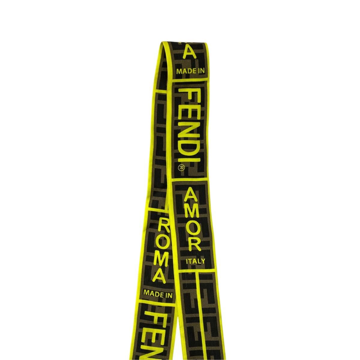 Fendi Twilly Scarf FF Logo Brown Yellow Italy — view 6