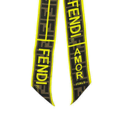Fendi Twilly Scarf FF Logo Brown Yellow Italy — view 5