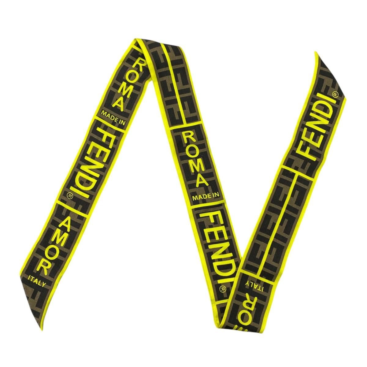 Fendi Twilly Scarf FF Logo Brown Yellow Italy