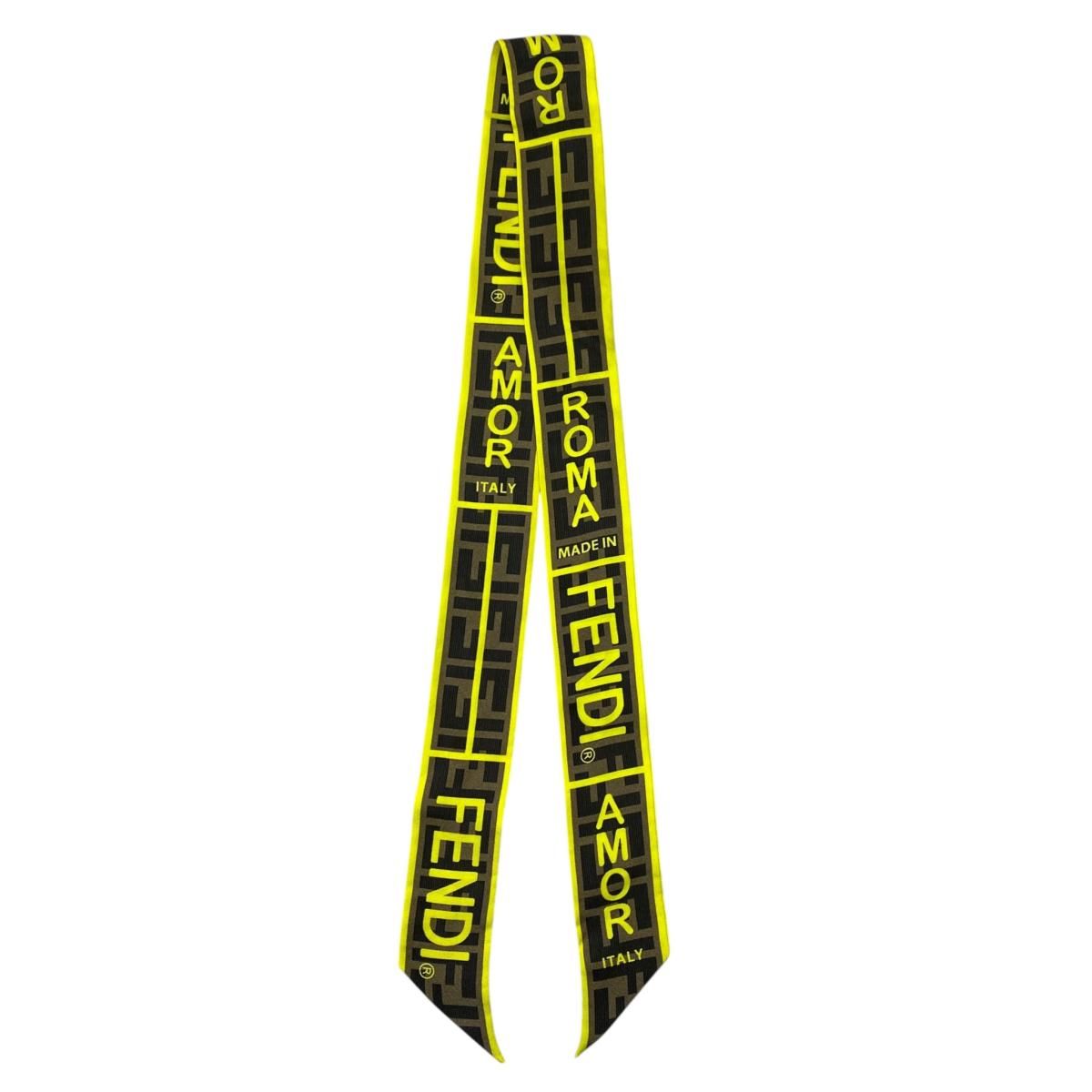 Fendi Twilly Scarf FF Logo Brown Yellow Italy — view 2