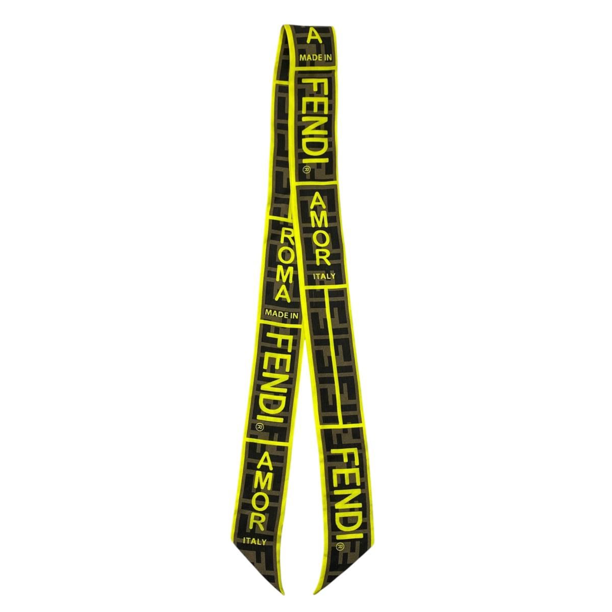 Fendi Twilly Scarf FF Logo Brown Yellow Italy — view 3