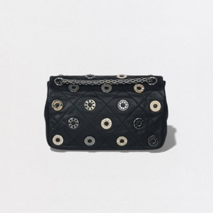 Chanel Quilted Shoulder Bag Calfskin Black Silver Chain CC Logo Turnlock Single — view 3