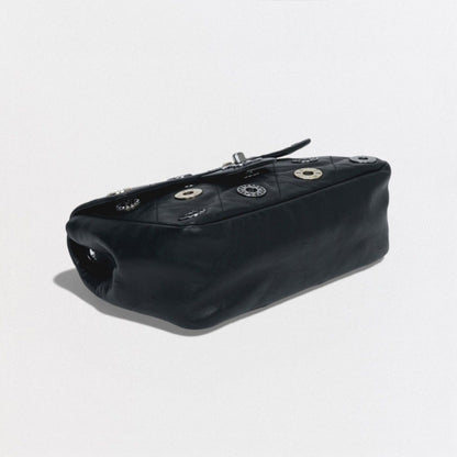Chanel Quilted Shoulder Bag Calfskin Black Silver Chain CC Logo Turnlock Single — view 6