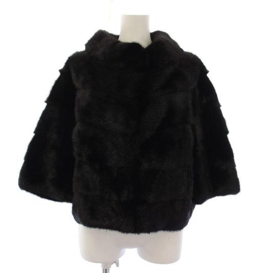 Fendi Mink Jacket Stand Collar Half Sleeve Short Length Black 40