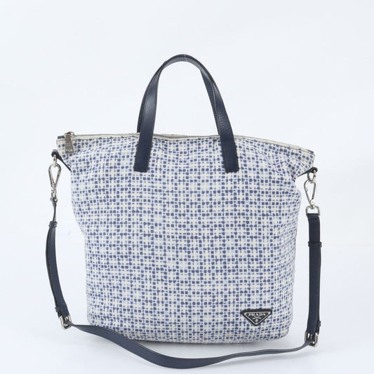 Prada White Tag Triangle Logo Leather 2-Way Tote Bag Crossbody Shoulder