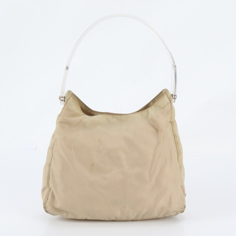 Prada White Tag with Tessuto Nylon Triangle Logo Clear Shoulder Bag — view 3