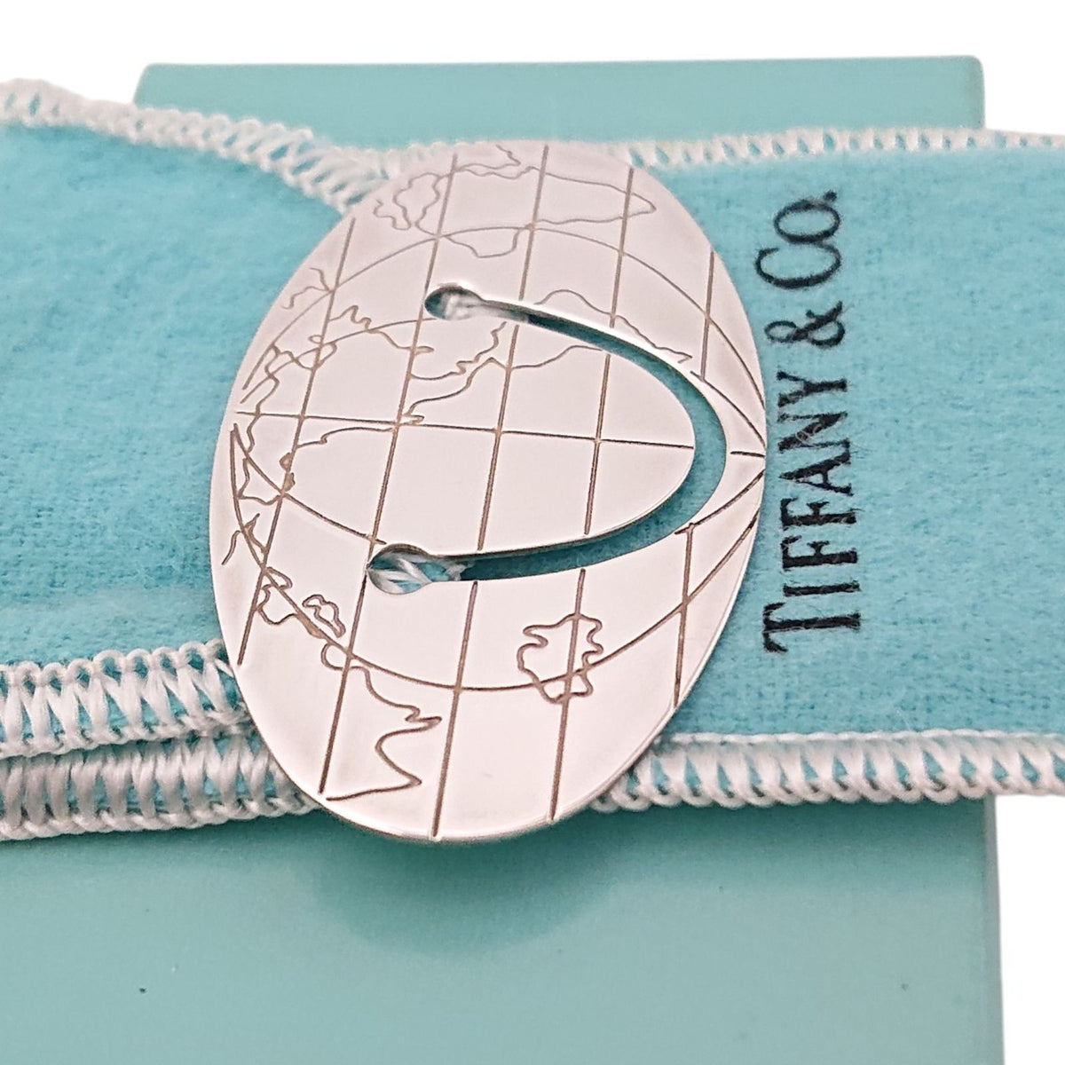 Tiffany & Co Globe World Map Book Mark Silver Shoulder Bag — view 3