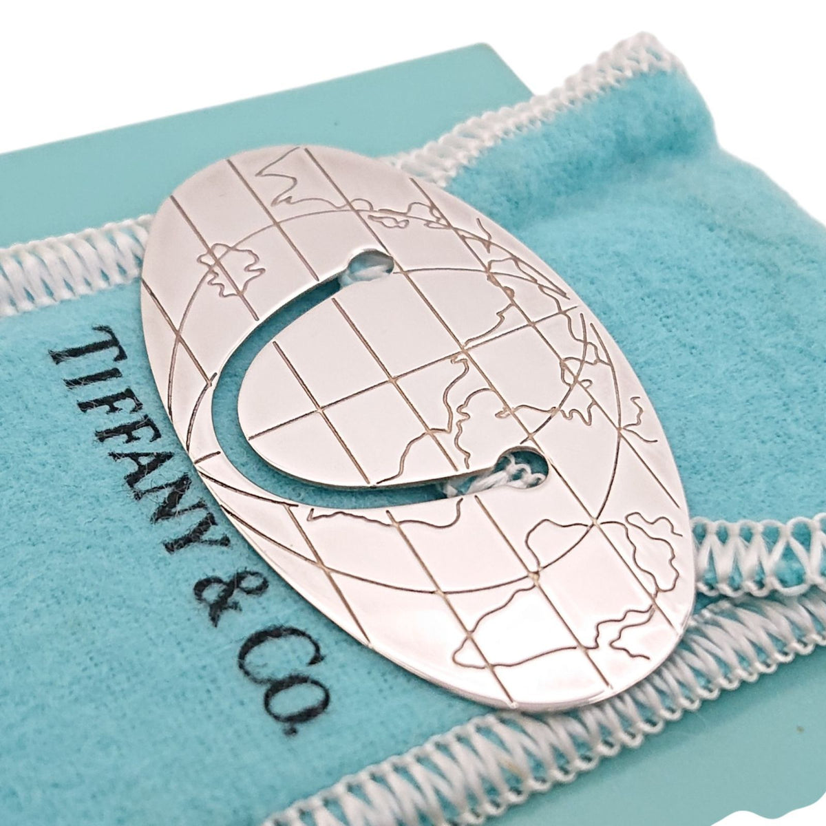 Tiffany & Co Globe World Map Book Mark Silver Shoulder Bag — view 4