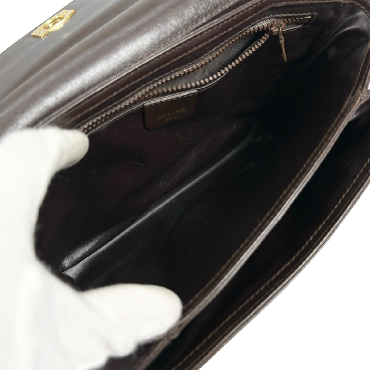 Celine Vintage Trinoff Leather Handbag Brown Gold — view 5