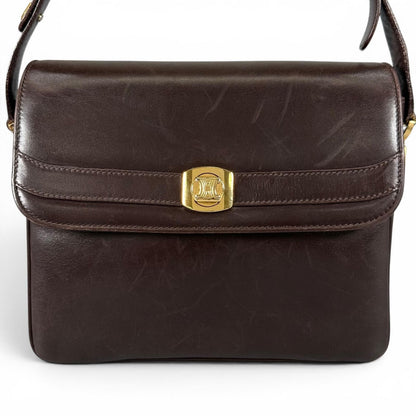 Celine Vintage Trinoff Leather Handbag Brown Gold