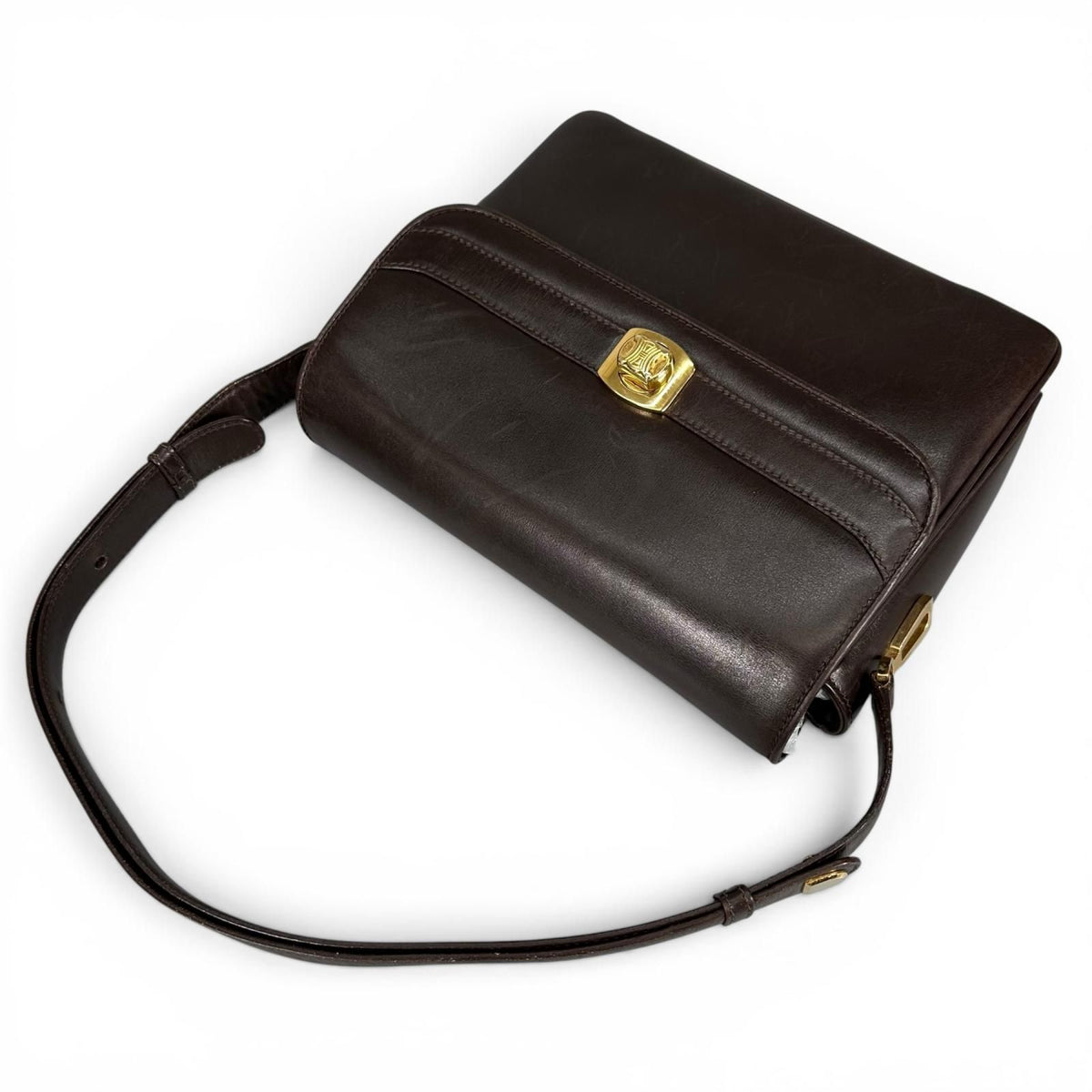 Celine Vintage Trinoff Leather Handbag Brown Gold — view 7