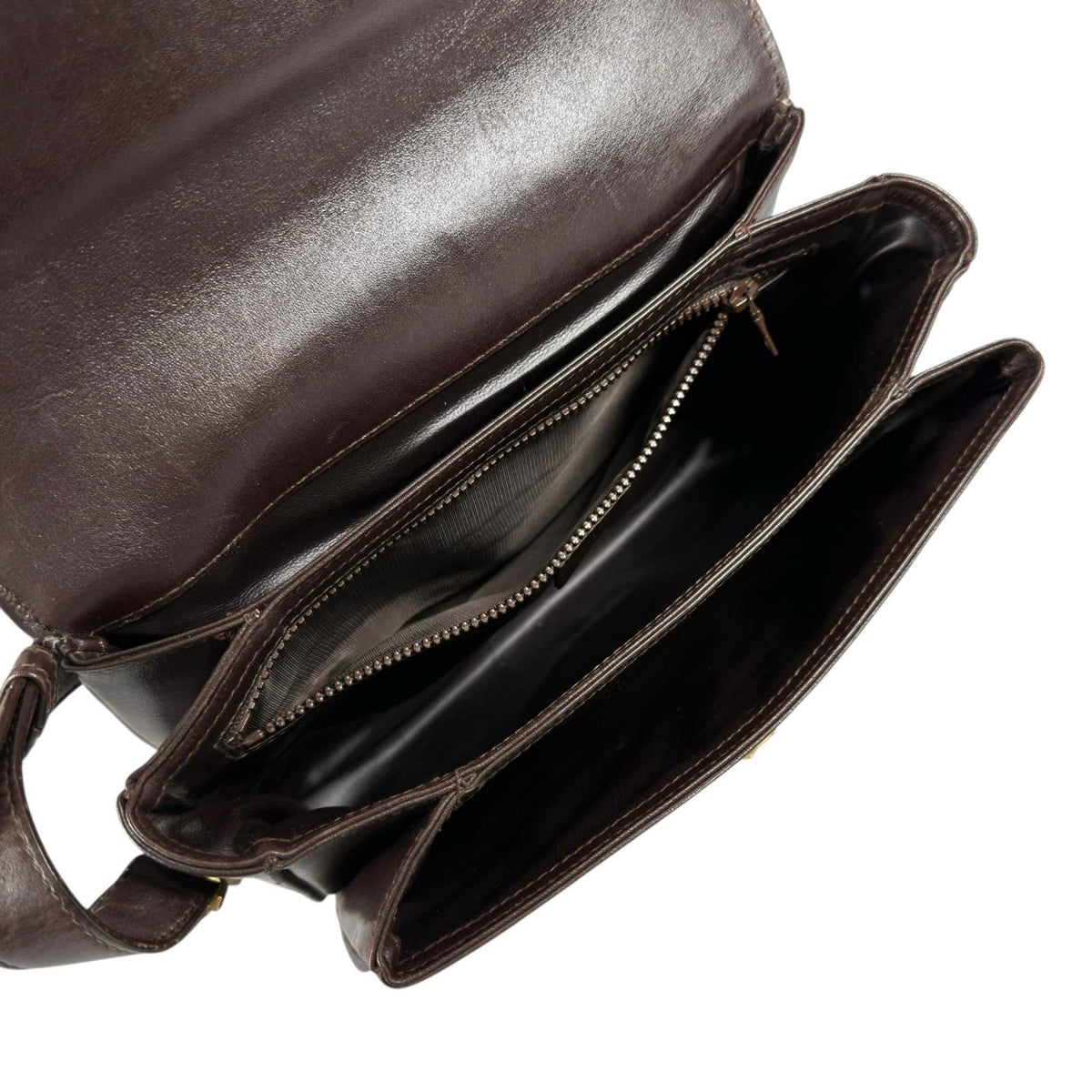 Celine Vintage Trinoff Leather Handbag Brown Gold — view 4