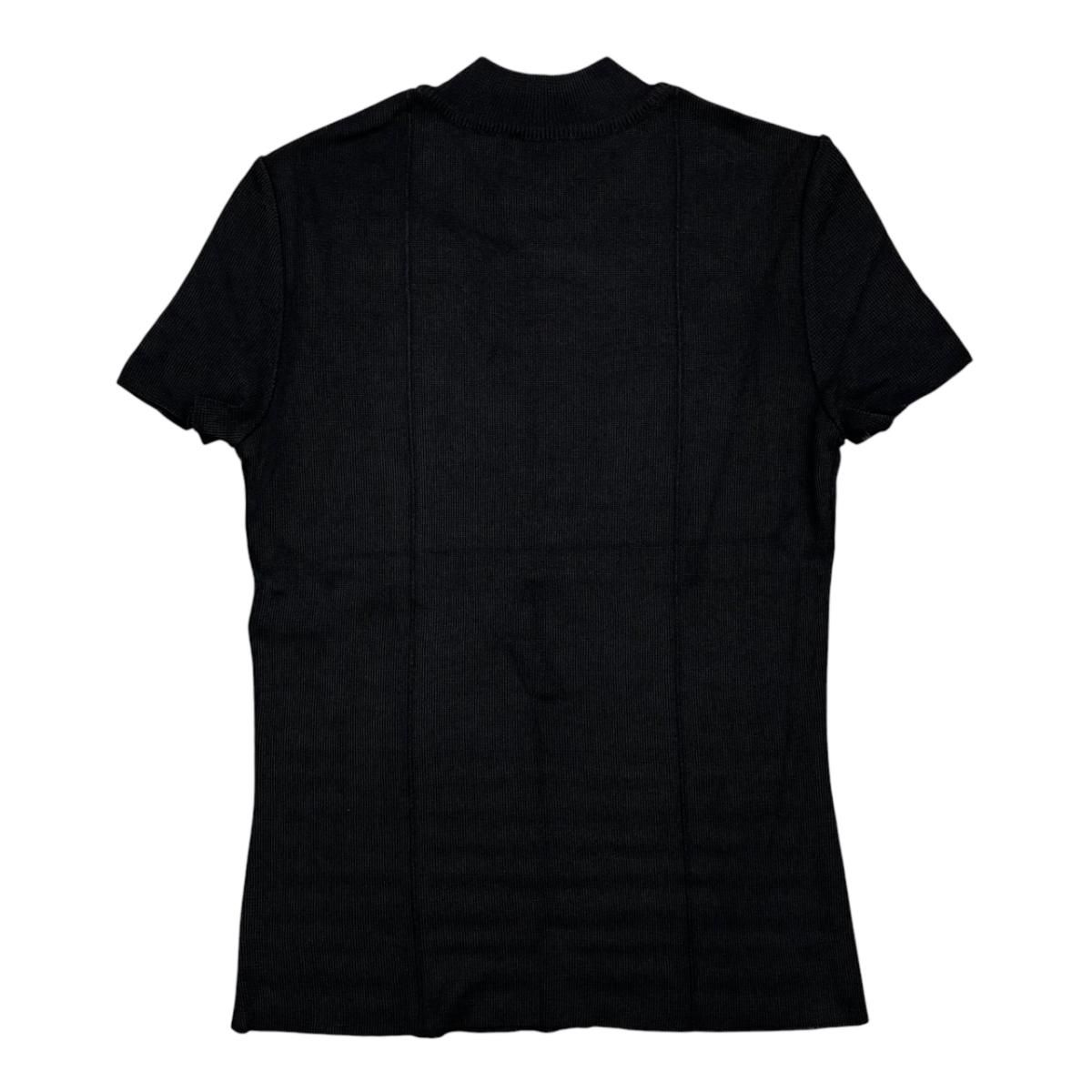 Gucci Short Sleeve Shirt Mock Neck Rayon Logo Black Gold — view 2