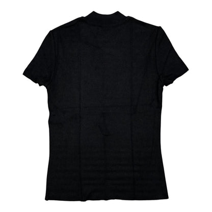 Gucci Short Sleeve Shirt Mock Neck Rayon Logo Black Gold — view 2