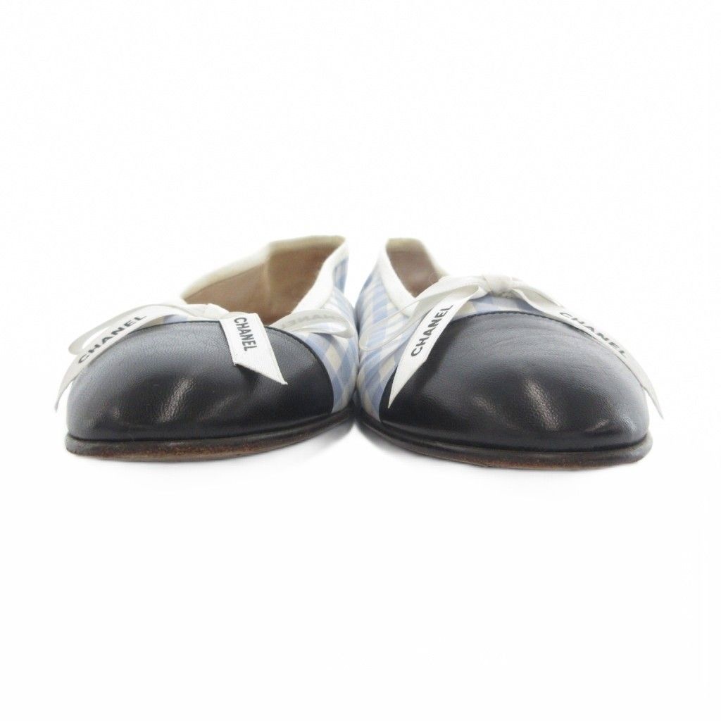 Chanel Valleyshoes Flat Gingham Check Ribbon Toe Cap Light Blue White Black — view 3