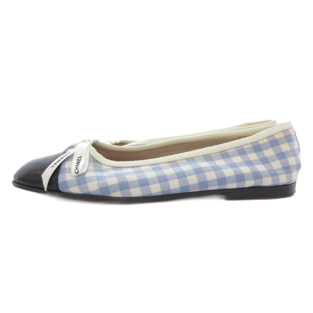 Chanel Valleyshoes Flat Gingham Check Ribbon Toe Cap Light Blue White Black — view 2